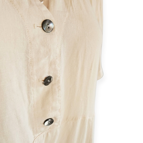 Johnny Was Vintage Cream/Ivory 100% Linen Floral Embroidered Maxi Shirt Dress - Picture 5 of 12